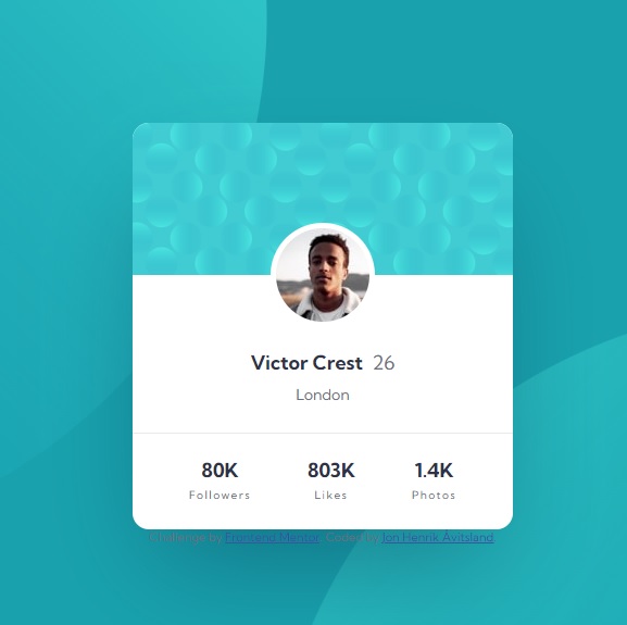 this is an image of my solution to the profile card component challenge by frontend mentor